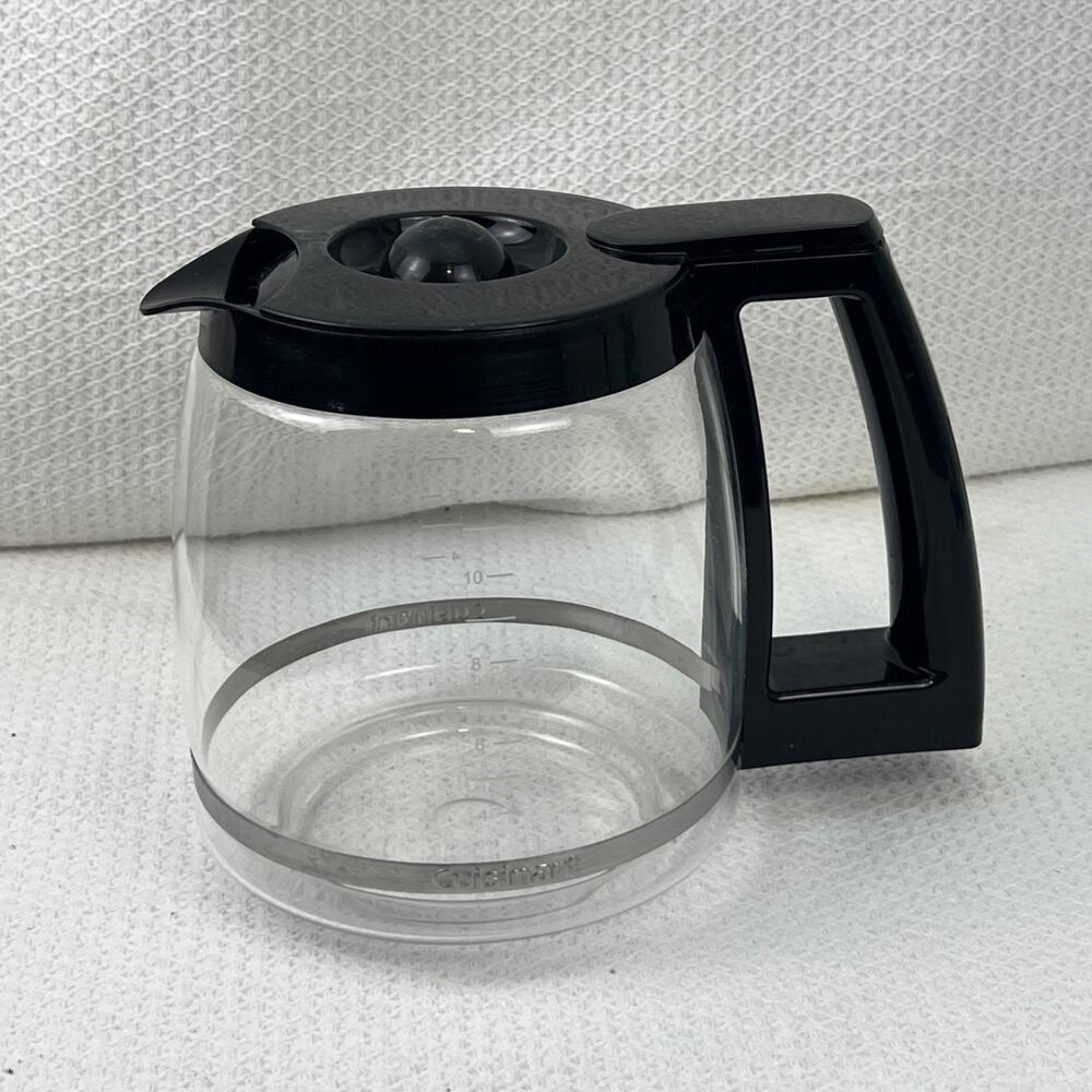 Cuisinart 12 Cup Glass Coffee Carafe Replacement Pot Black Silver Handle Lid OEM